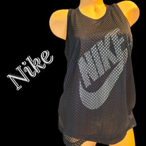 Nike Women's Black and White Layered Mesh Tank Top
